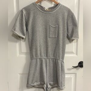 American Eagle Gray Sweatshirt Romper Womens S Short Sleeve Terry Lounge